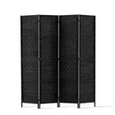 4 Panel Room Divider Privacy Screen Rattan Woven Wood Stand Black
