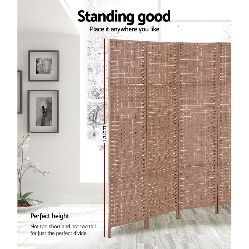 4 Panel Room Divider Screen Privacy Rattan Timber Foldable Dividers Stand Hand Woven