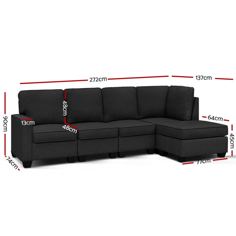 Torrance 5 Seater Modular Chaise - Charcoal