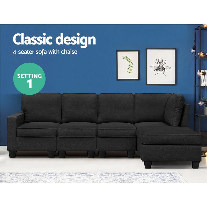 Torrance 5 Seater Modular Chaise - Charcoal