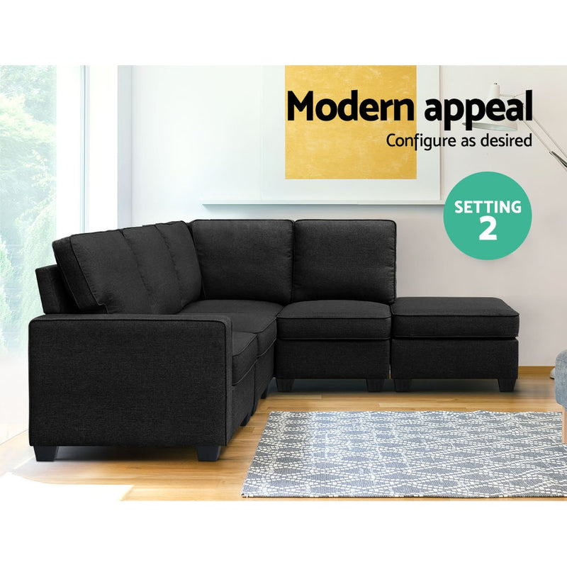Torrance 5 Seater Modular Chaise - Charcoal