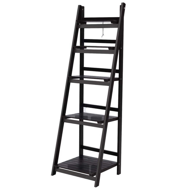 Display Shelf 5 Tier Wooden Ladder Stand Storage Book Shelves Rack Coffee.