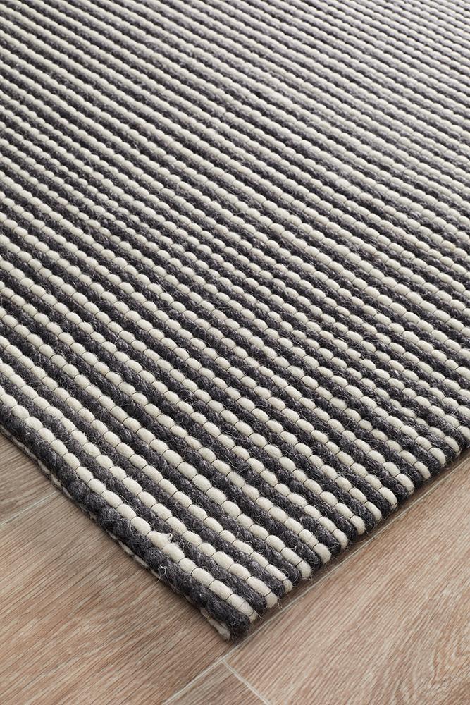 Studio Oskar Felted Wool Striped Rug Black White.