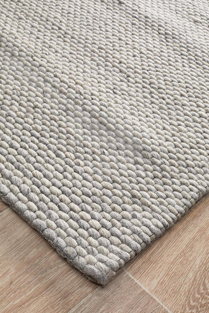 Studio Oskar Felted Wool Striped Rug Grey.