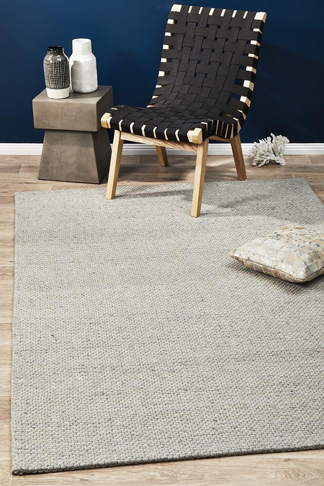 Studio Oskar Felted Wool Striped Rug Grey.