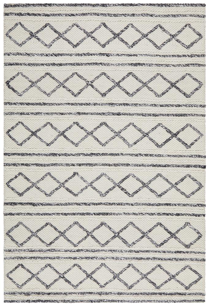 Studio Milly Textured Woollen Rug White Grey.