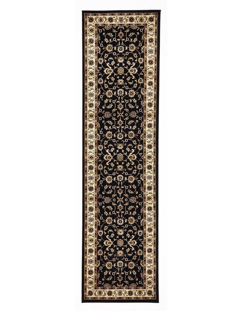Tuggerah Collection Classic Rug Black with Ivory Border.