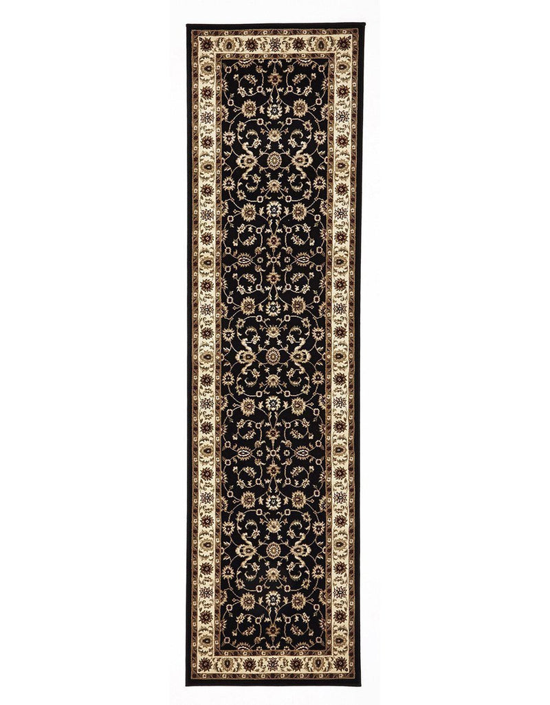 Tuggerah Classic Runner Black with Ivory Border Runner Rug.