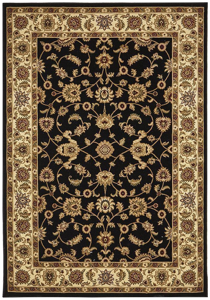 Tuggerah Collection Classic Rug Black with Ivory Border.