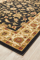 Tuggerah Collection Classic Rug Black with Ivory Border.