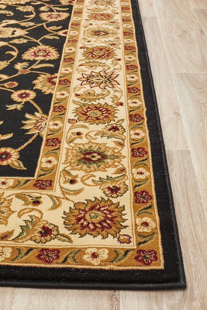 Tuggerah Collection Classic Rug Black with Ivory Border.