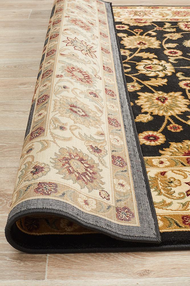 Tuggerah Collection Classic Rug Black with Ivory Border.