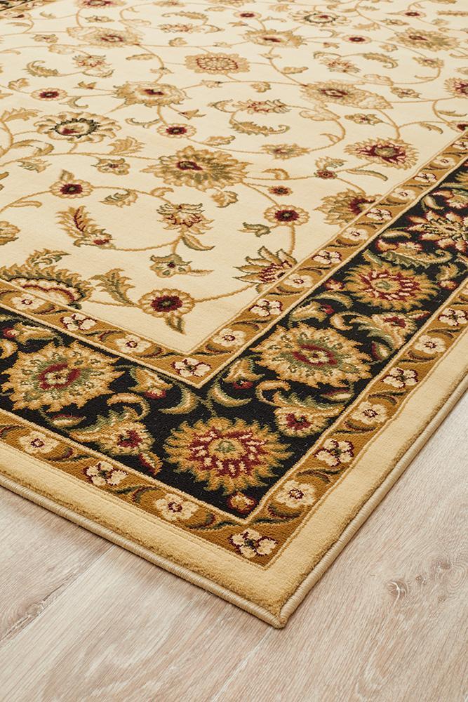 Tuggerah Collection Classic Rug Ivory with Black Border.