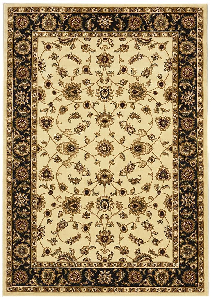 Tuggerah Collection Classic Rug Ivory with Black Border.