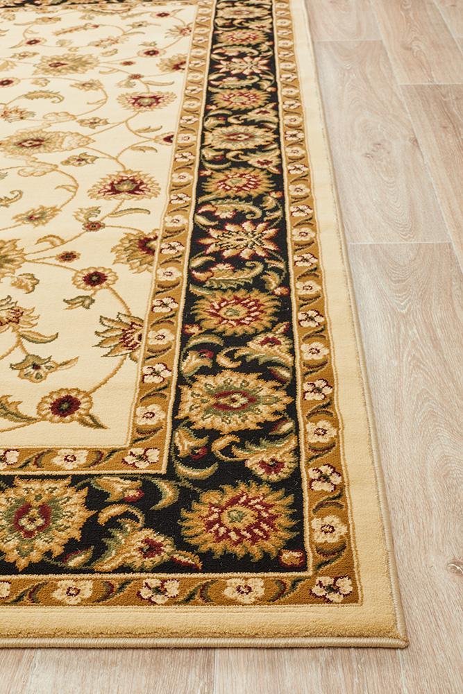 Tuggerah Collection Classic Rug Ivory with Black Border.