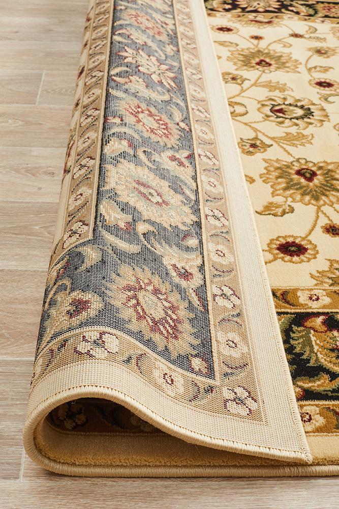 Tuggerah Collection Classic Rug Ivory with Black Border.