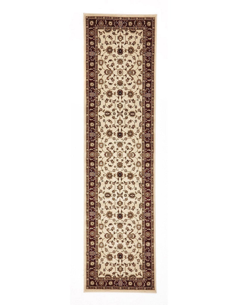 Tuggerah Classic Runner Ivory with Red Border Runner Rug.