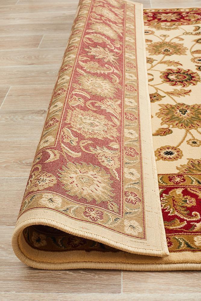 Tuggerah Collection Classic Rug Ivory with Red Border.
