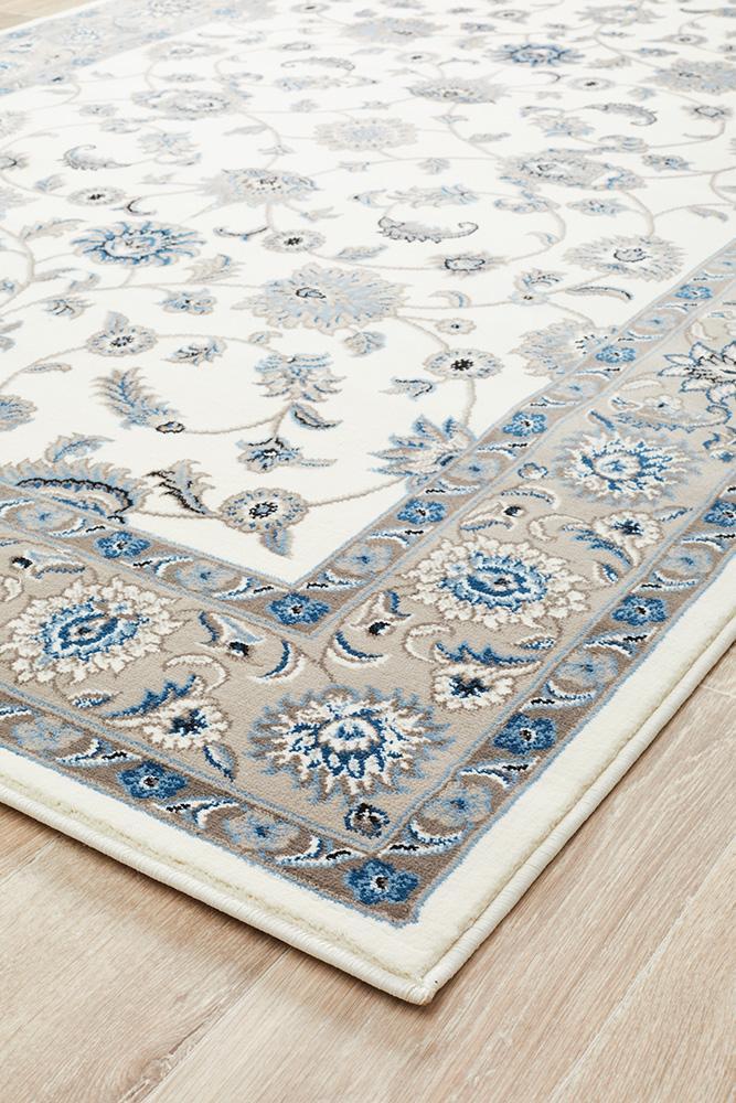 Tuggerah Collection Classic Rug White with Beige Border.