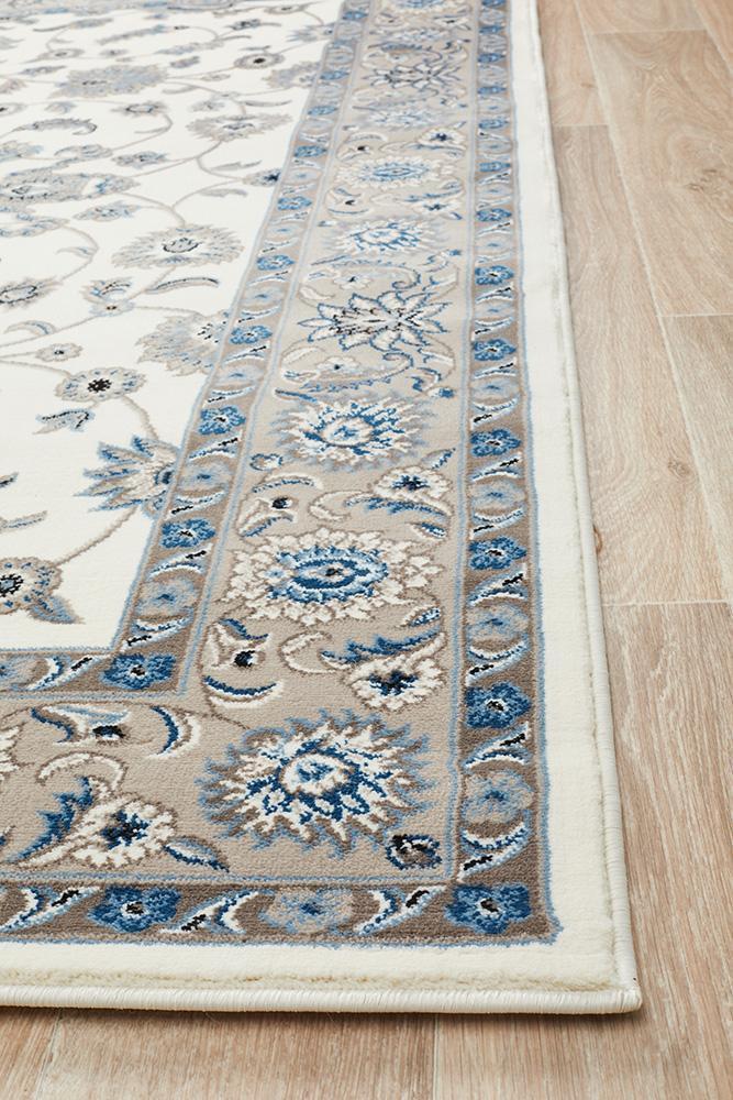 Tuggerah Collection Classic Rug White with Beige Border.