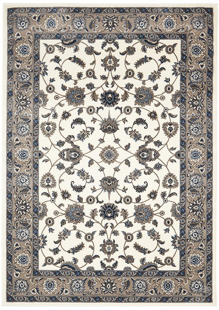 Tuggerah Collection Classic Rug White with Beige Border.