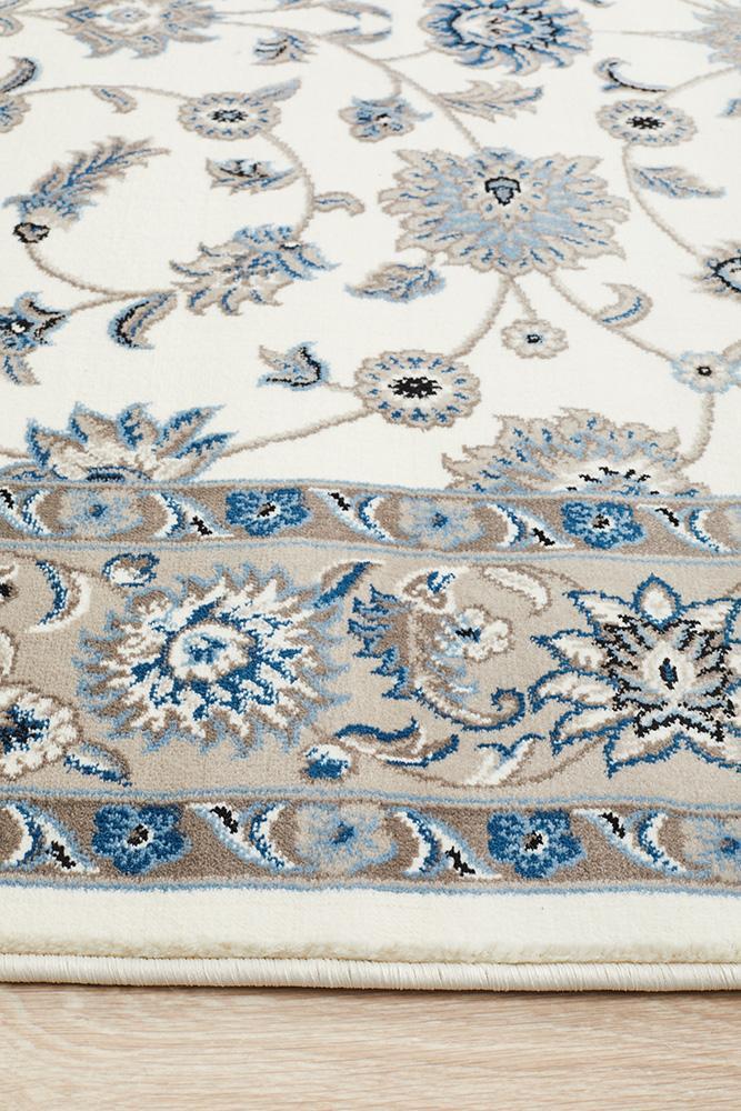 Tuggerah Collection Classic Rug White with Beige Border.