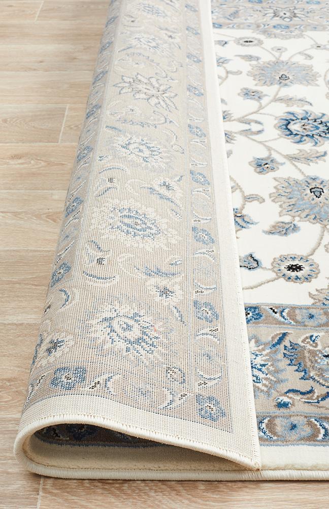 Tuggerah Collection Classic Rug White with Beige Border.