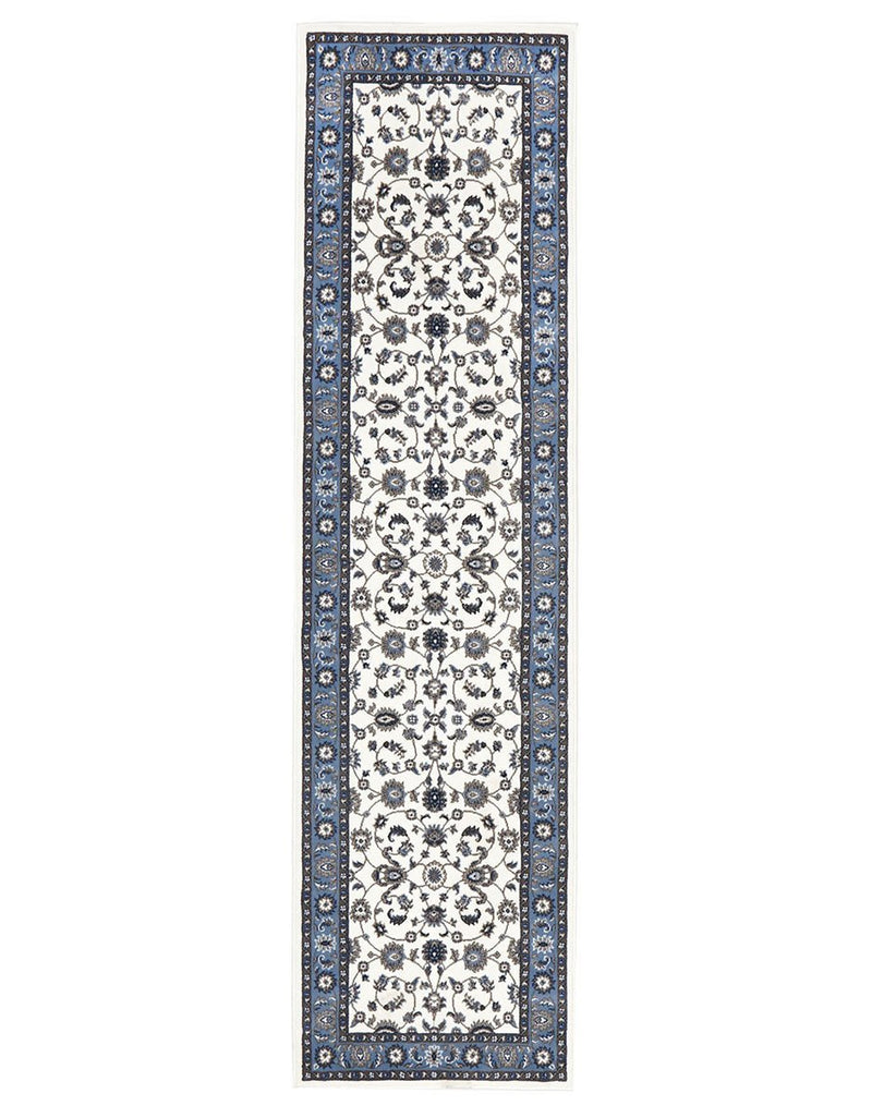 Tuggerah Collection Classic Rug White with Blue Border.