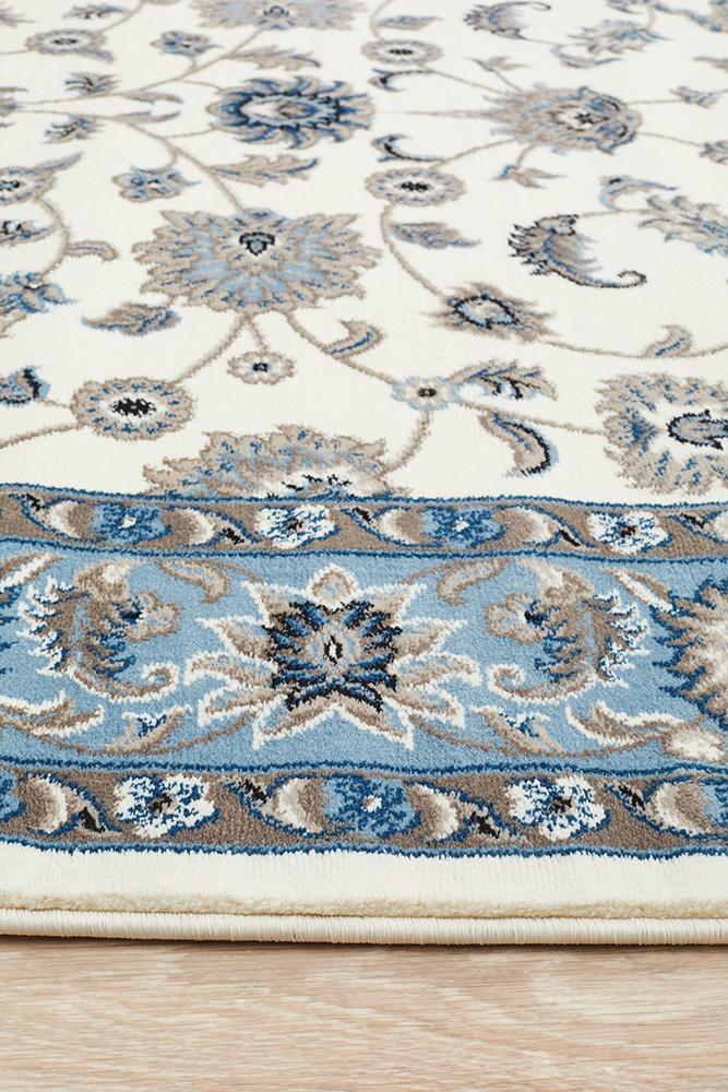 Tuggerah Collection Classic Rug White with Blue Border.