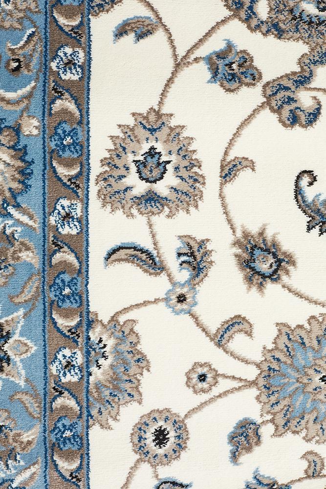 Tuggerah Collection Classic Rug White with Blue Border.