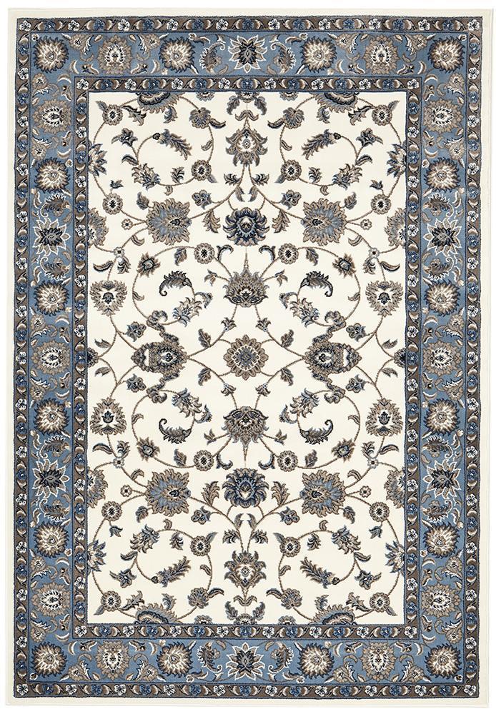 Tuggerah Collection Classic Rug White with Blue Border.