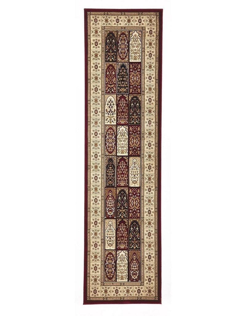 Tuggerah Collection Traditional Panel Pattern Rug Burgundy.