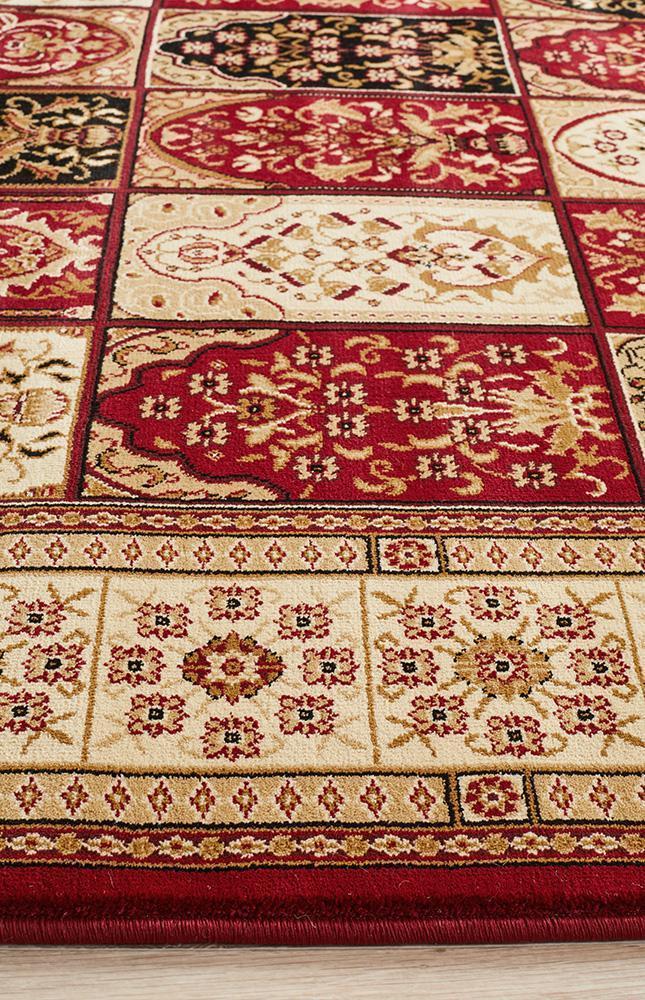 Tuggerah Collection Traditional Panel Pattern Rug Burgundy.