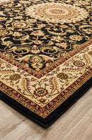 Tuggerah Collection Medallion Rug Black with Ivory Border.