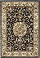 Tuggerah Collection Medallion Rug Black with Ivory Border.