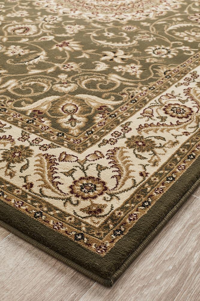 Tuggerah Collection Medallion Rug Green with Ivory Border.