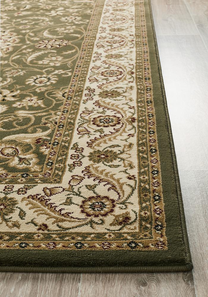 Tuggerah Collection Medallion Rug Green with Ivory Border.