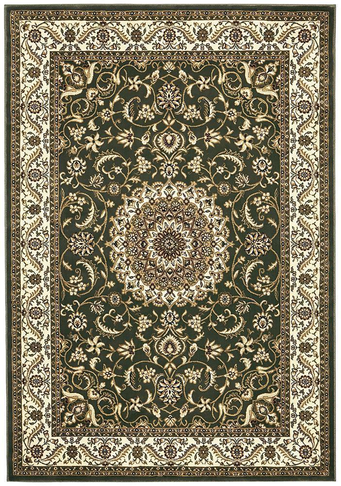 Tuggerah Collection Medallion Rug Green with Ivory Border.