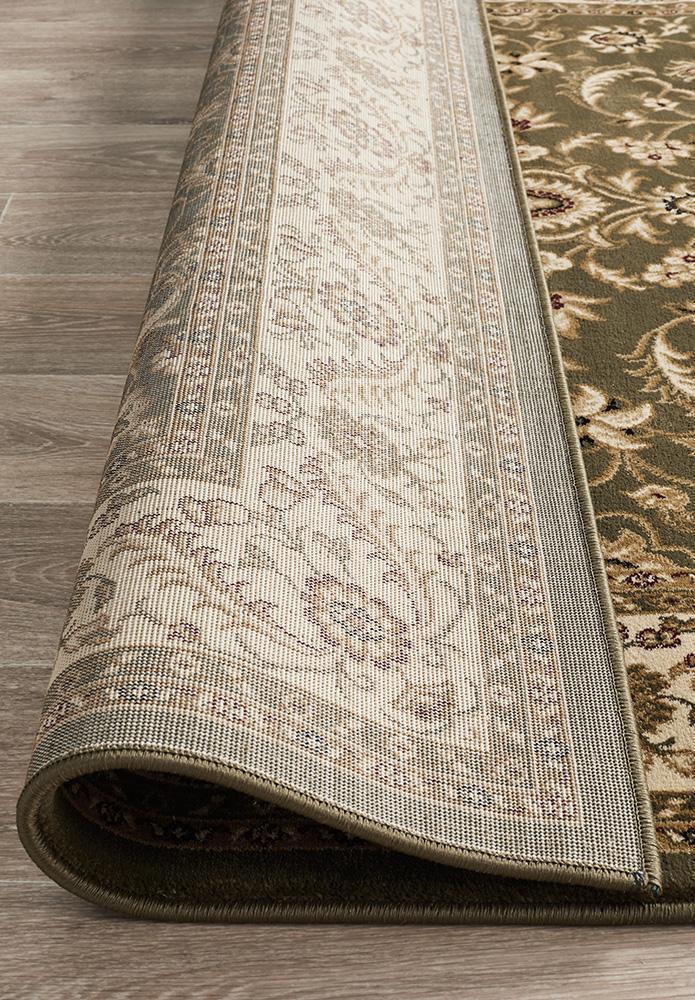 Tuggerah Collection Medallion Rug Green with Ivory Border.