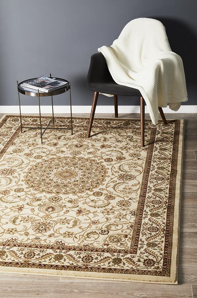 Tuggerah Collection Medallion Rug Ivory with Ivory Border.