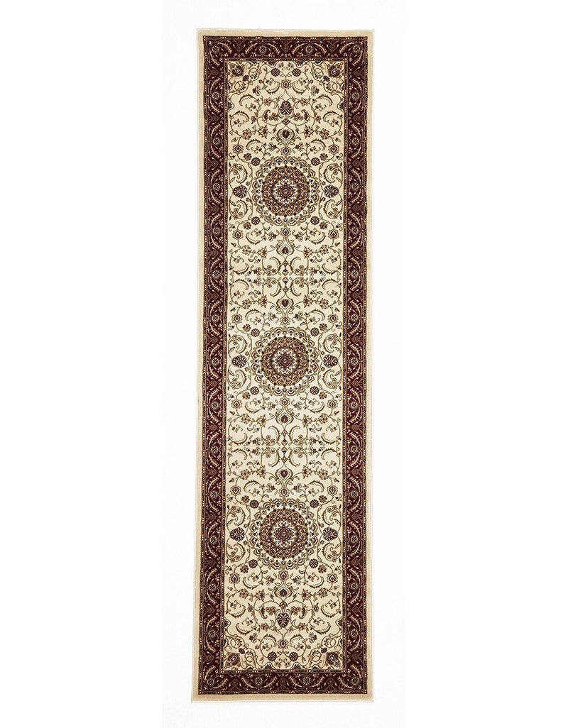 Tuggerah Collection Medallion Rug Ivory with Red Border.
