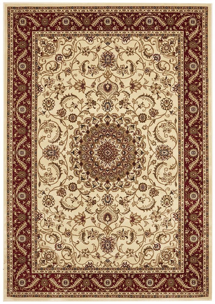Tuggerah Collection Medallion Rug Ivory with Red Border.