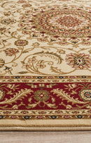 Tuggerah Collection Medallion Rug Ivory with Red Border.