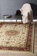 Tuggerah Collection Medallion Rug Ivory with Red Border.