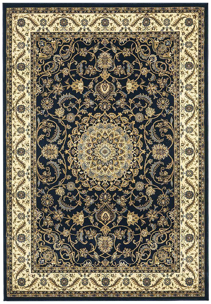 Tuggerah Collection Medallion Rug Blue with Ivory Border.
