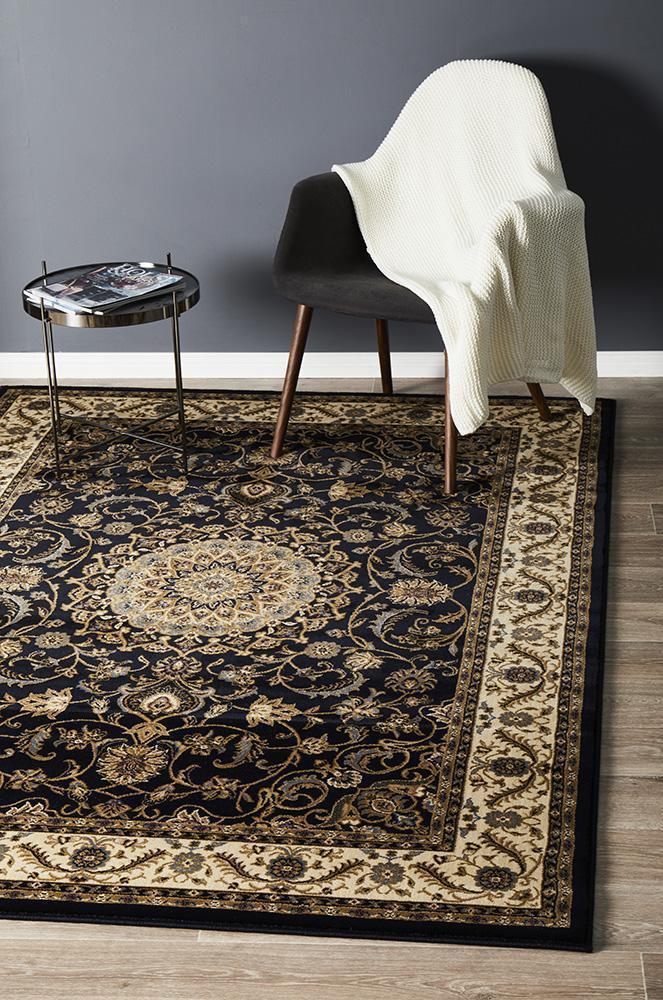 Tuggerah Collection Medallion Rug Blue with Ivory Border.