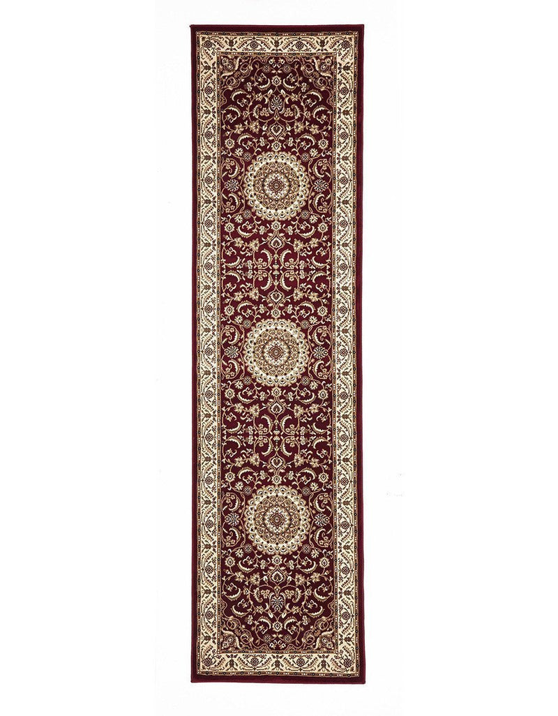 Tuggerah Collection Medallion Rug Red with Ivory Border.