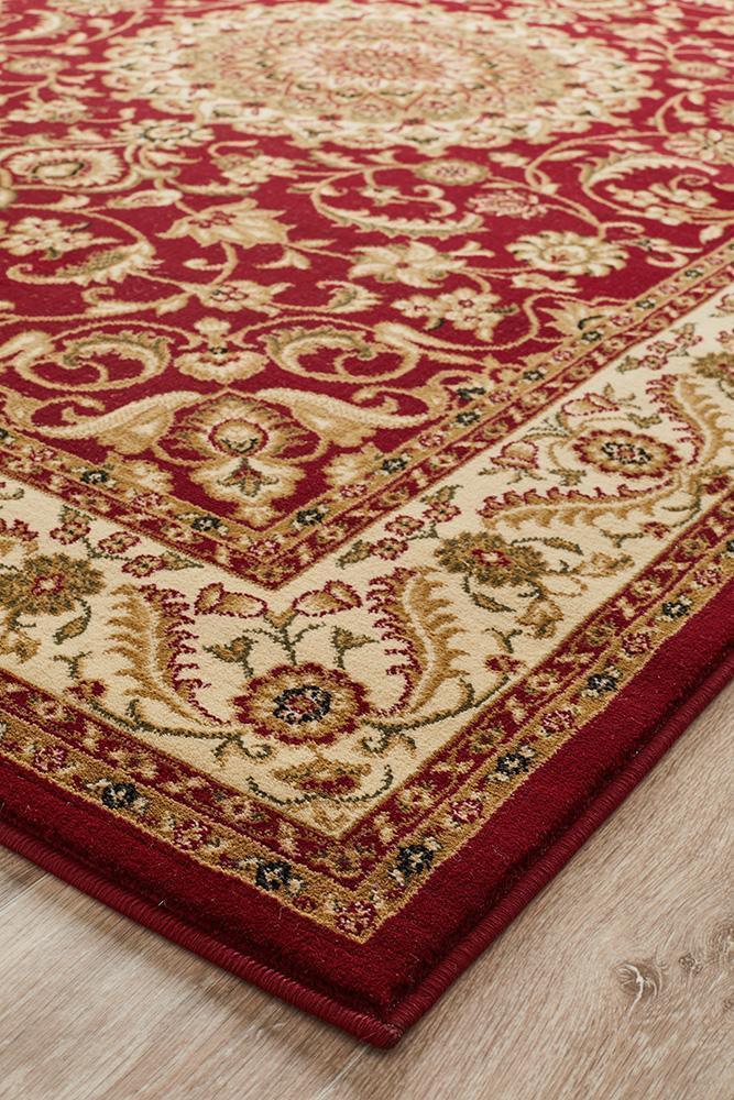 Tuggerah Collection Medallion Rug Red with Ivory Border.
