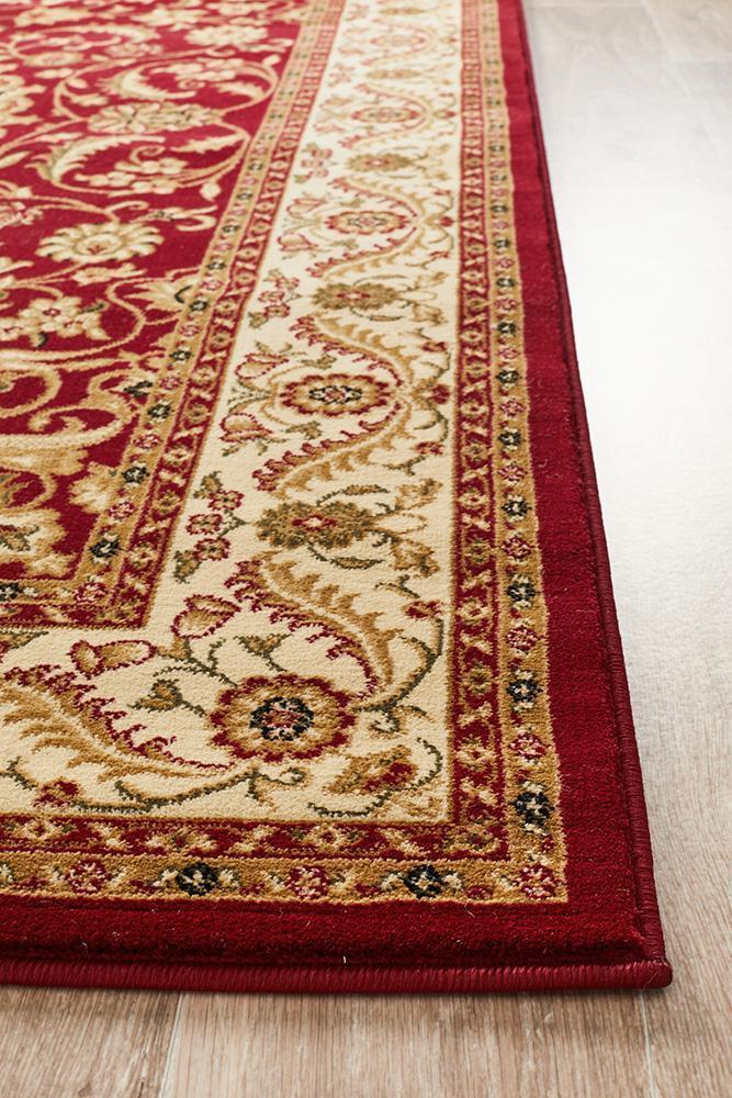 Tuggerah Collection Medallion Rug Red with Ivory Border.