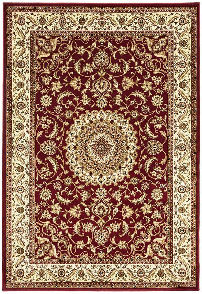 Tuggerah Collection Medallion Rug Red with Ivory Border.